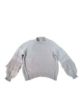 New In Cream Chunky Knit Fringe Sleeve Mock Neck Sweater Balloon Sleeve Size L